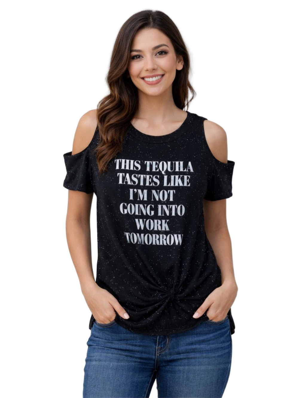 Alya Black Short Sleeve Cut Out T-Shirt with white writing